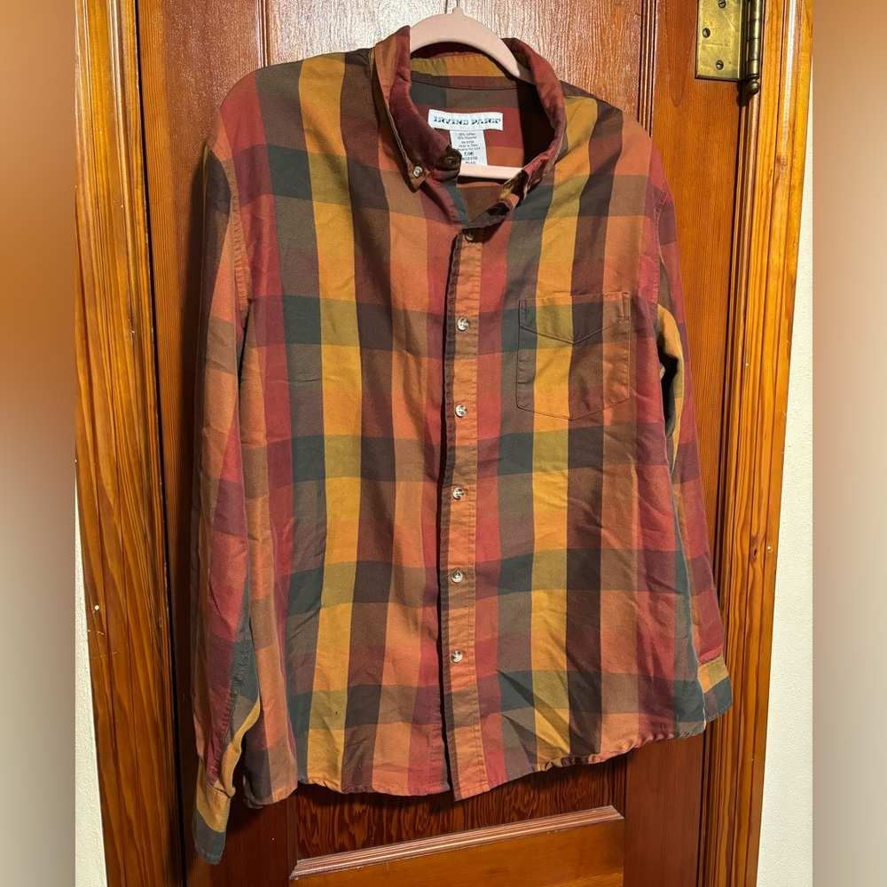 IRVINE PARK Men's Autumn Plaid Button Down Shirt Size Large